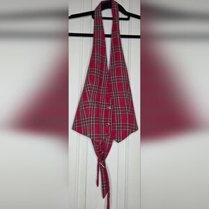 AKIRA Red Plaid Halter Tank Top